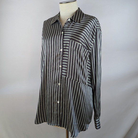 Rails Spencer 100% Silk Charmeuse Button Front Relaxed Fit Aspen Stripe L NWT - Picture 11 of 16